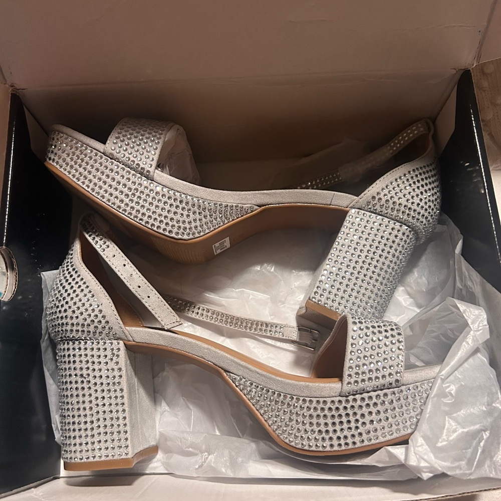 Elegant Silver Block Heel Sandals